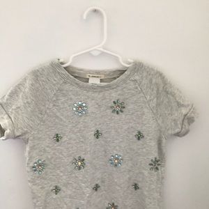 Grey beaded crew cuts t-shirt